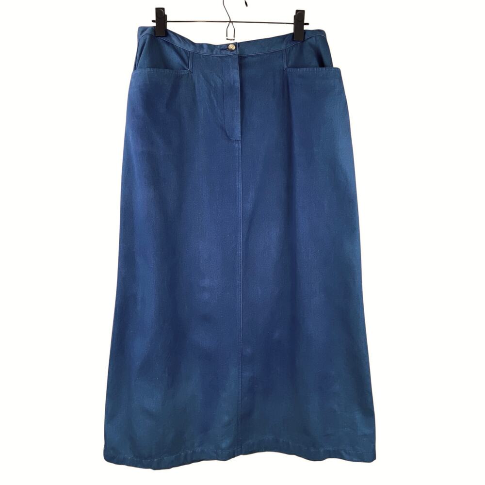 Vintage Talbots Lightweight Denim Midi Skirt Size 14 100% Cotton Blue Classic